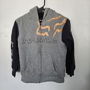 Fox Kids Youth Boys Medium Gray Black Orange Hooded Full Zip Jacket Sweatshirt